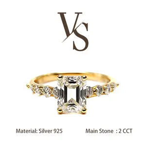 [Venus Jewelry] Synthetic Mossianite 2 CCT Emerald Cut Light Dawn Classic Dainty Design Solid Silver 925 Ring