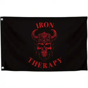3x5 ft Skull and Cross Flag, Red and Black Polyester Fitness Flag, Durable and Fading-Resistant, Suitable for Gyms, Garages, Men's Lounge, Weightlifting and Bodybuilding Decorations