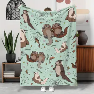 1pc gorgeous and beautiful cute cartoon beaver blanket, cover blanket- nap blanket- bed blanket- home decoration- suitable for all seasons and camping use for home and office use, the best gift choice for gift giving
