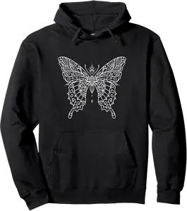 Mandala Henna Tattoo Butterfly Pullover Hoodie - Meganobr Shop 75B0DLBW999S
