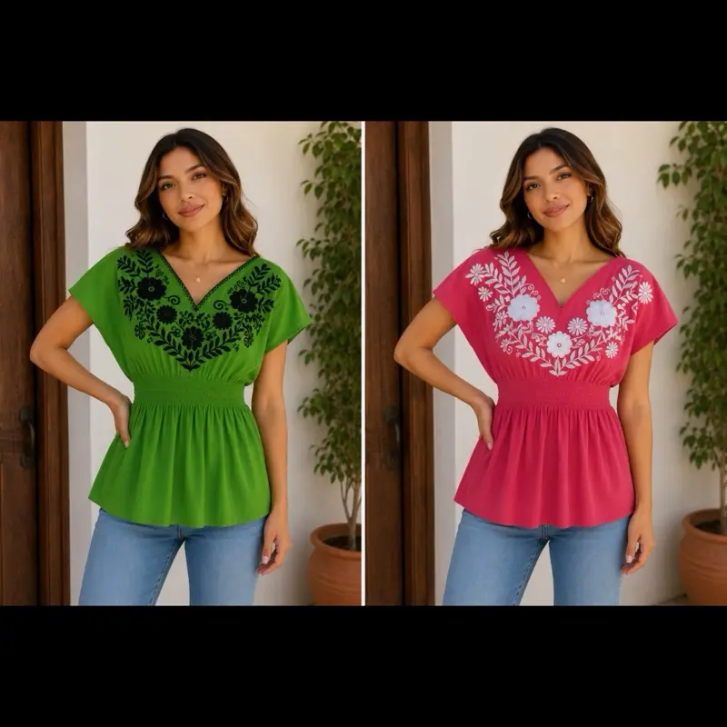Blusa elástico cuello V