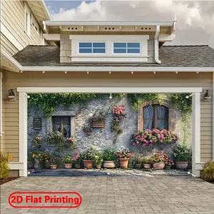 Large Polyester Garage Door Banner with Big Pot Theme, Multi-Functional Decoration for Parties, Outdoor Events, and Garden Celebrations