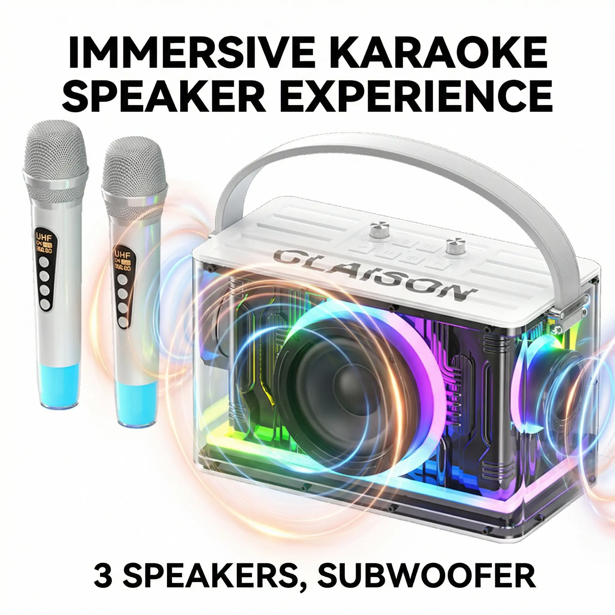 CLAISON Bluetooth Speaker 200W Peak Power with 20H Playtime TWS Fast Charging Portable Handle LED Light for Party Outdoor Camping