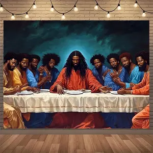 Black Last Supper Party Cloth-  and Disciples, Dark Background, Suitable Home, Garden, Studio, Outdoor Activities, Room Decoration, Inspirational Wall Art
