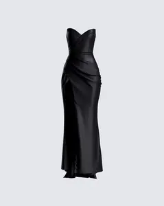 Suri Black Satin Strapless Gown