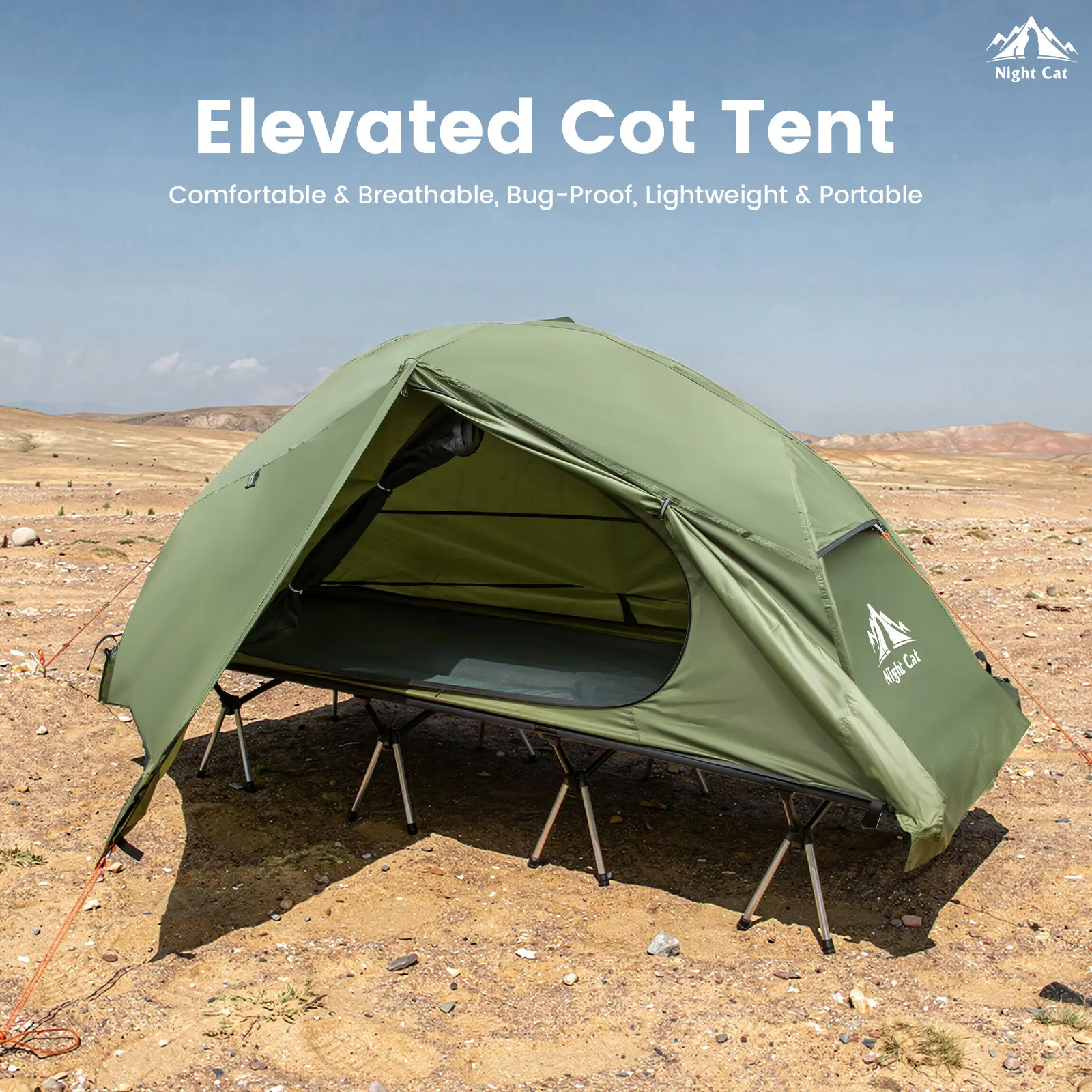 Night Cat Elevated Camping Cot Tent - Tents for Camping, 87"x28"x35" Large Raised Bed, Waterproof Shell, Mosquito Net, Sturdy Portable Shelter for Dry Sleep, Ideal for Car Camping, Outdoor Adventure, Mosquito-Resistant Dome Tents