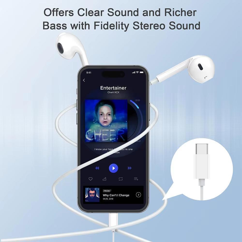 USB‑C Wired Headphones 1‑Pack, In‑Ear Earbuds with Built‑in Mic and Volume Control, Compatible for for iPhone 17/16/15, Galaxy S26 S25 S24, Pixel 10a 9a Android Phones