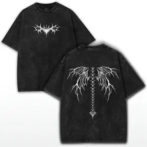 valentine shirts Y2K Gothic Angel Wing T-Shirt: Washed Vintage Grunge Top