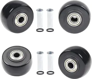 2.5" x 1.25" 4 count Push Cart Wheels 2.5 Inch PU Caster Wheels Just Wheel, 3/8" axle Small Plate Casters, Roller Wheel with Bearing Replacement Wheels for Laundry Cart Cargo Elevator Hand