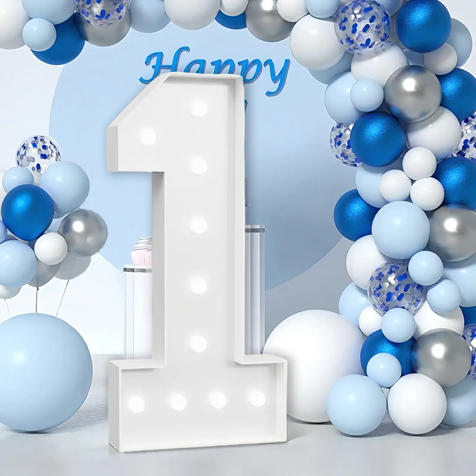 4FT Light Up Marquee Numbers 0-9, LED Number Sign with Empty Battery Box, DIY White KT Board Party Decorations for Birthday, Graduation, Anniversary, Baby Shower and Wedding