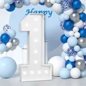 4FT Light Up Marquee Numbers 0-9, LED Number Sign with Empty Battery Box, DIY White KT Board Party Decorations for Birthday, Graduation, Anniversary, Baby Shower and Wedding