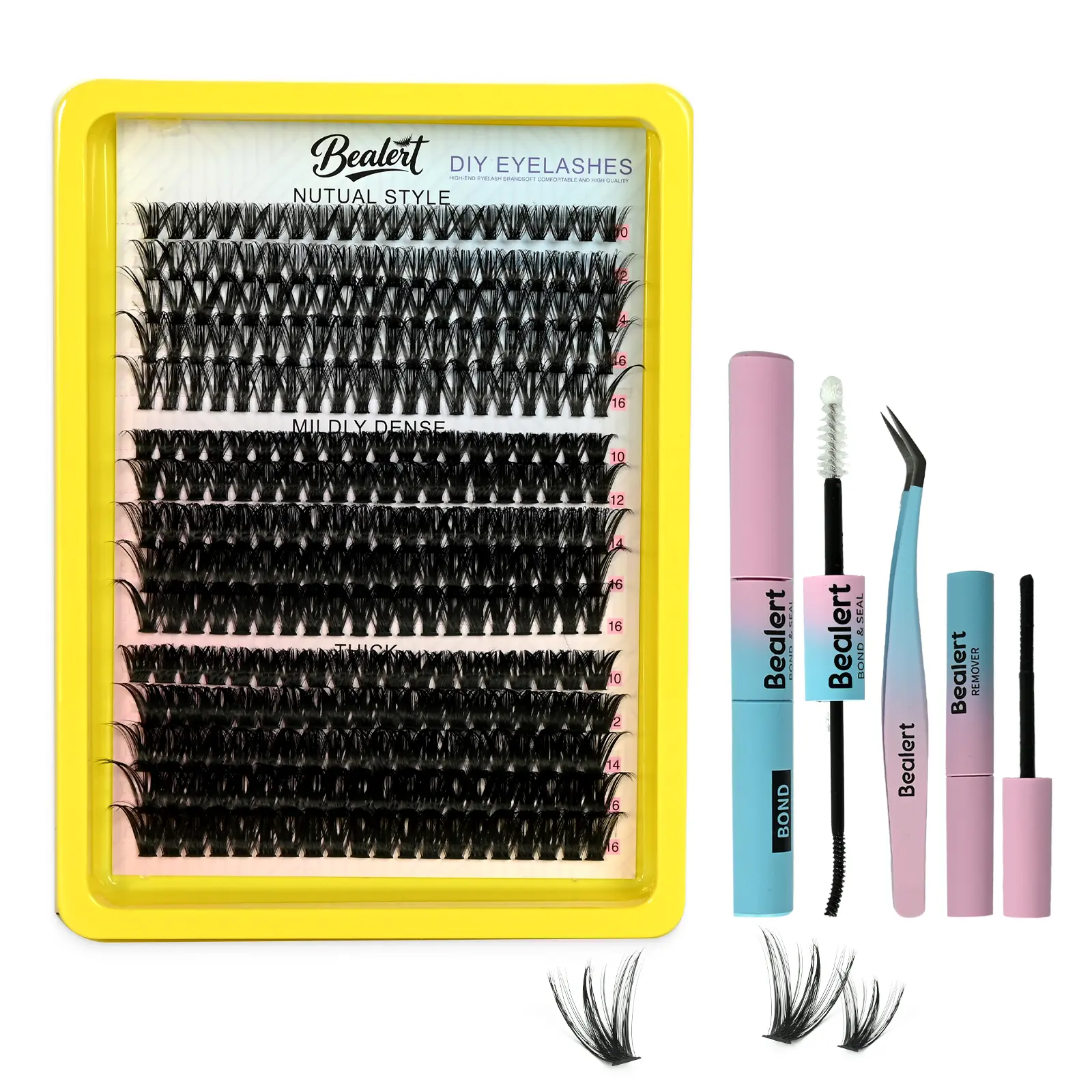 BEALERT Wispy Lash Clusters, D Curl Eyelashes Extensions Kit, 40D/60D/80D Dense Volume, 10-16mm Mix with Bond, Seal & Tweezers, Cosmetic Eyelashes