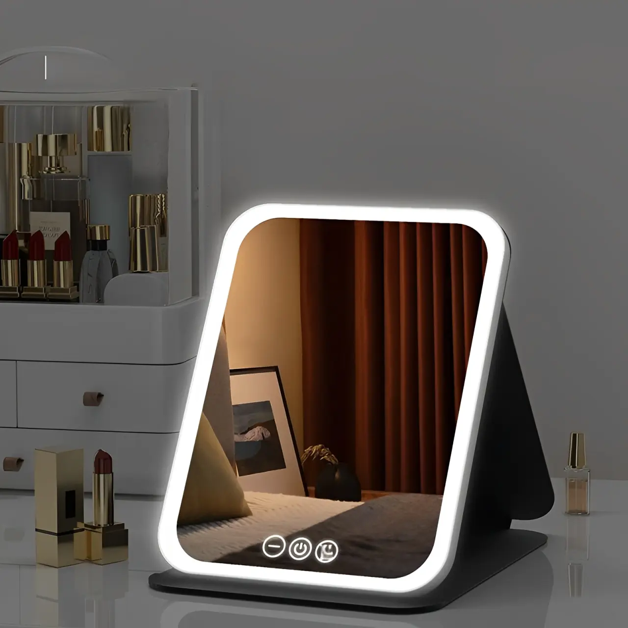 LED makeup mirror, portable mirror, foldable with light, Lighted Makeup Mirror, makeup mirror, desktop fill light, student dormitory office mirror, ins high-value light, Led Lit Mirror, Led Lights Mirror