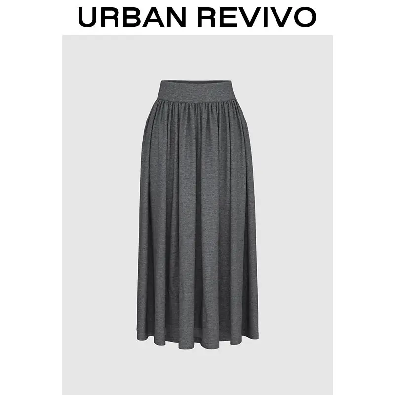 URBAN REVIVO Lady's A-Line Midi Skirt in Crinkled Fabric, a Flattering Basic Piece for Casual Everyday Wear, A-Line Cut, Flattering Fit, Unique Texture