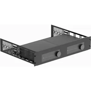 ynVISION.DESIGN Custom Rack Shelf Compatible with WiiM Amp and Wiim Amp Pro | 2U | Rack Mountable | 14" Deep Shelf with Back Bar (1)