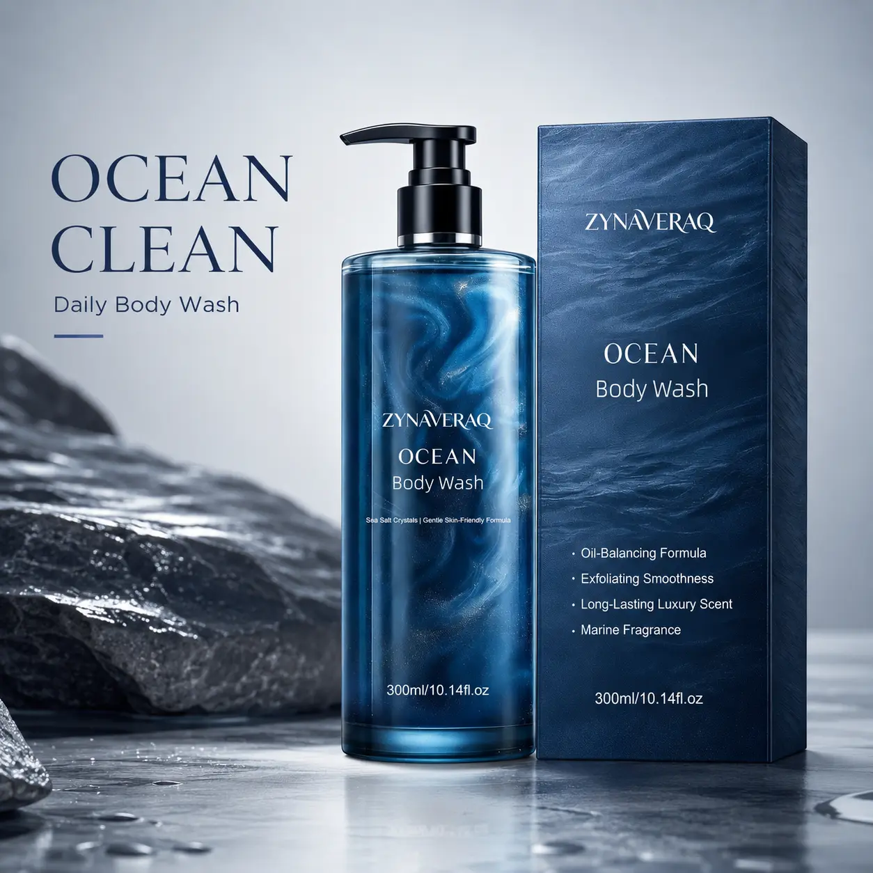 Ocean-Scented Body Wash for Oily Skin and Body Odor Control Deep Cleansing Shower Gel Oil Balancing Soothing Smooth Skin Perfume-Inspired Oceanic Woody Fragrance for Daily Use 300ml