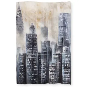 Begin Home Decor C1DCTXLWGTJKOJ Buildings Through the Clouds Twin Size Extra Long Duvet Cover - Livingroom Cities Decor