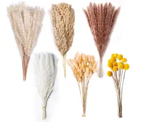 100PCS Natural Dried Pampas Grass Decor - 17.5" Fluffy Pampas Grass Bouquet - Boho Home Decor Dried Flowers for Wedding Floral Room Home Party Table Decorations