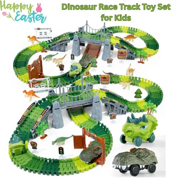 Dinosaur Race Track Set - Flexible Tracks, Toy Cars, Dinosaur Figures - Unisex Safe-Material Imaginative Play Toy for 3-9 Year Olds, Birthday Gifts