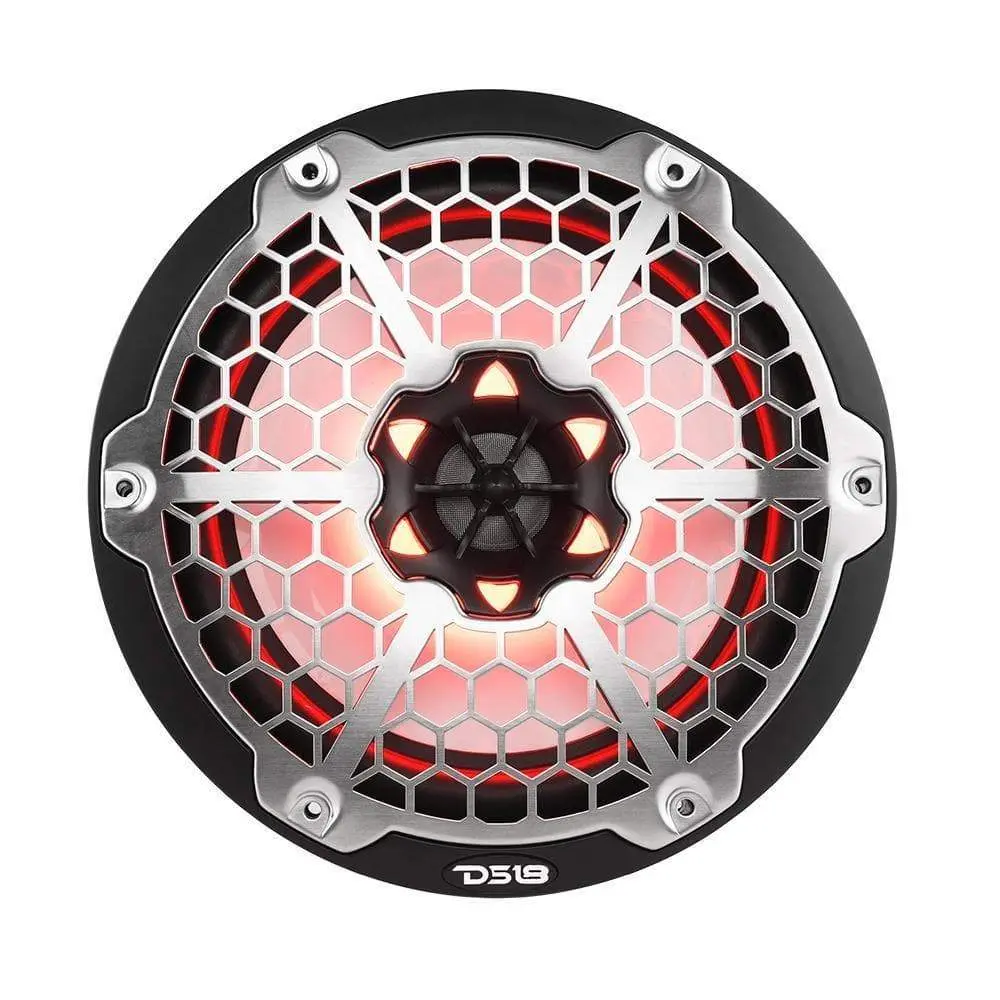 DS18 DS-NXL-8M/BK HYDRO 8-Inch 2-Way Waterproof Marine Speaker Systems, Integrated RGB LED Lights, Mesh Grille, 375W Black Unit with Waterproof Subwoofer, Mid-Range Loudspeaker, Single-Din Speaker, Subwoofer Cone, Waterproof Subwoofer Speaker