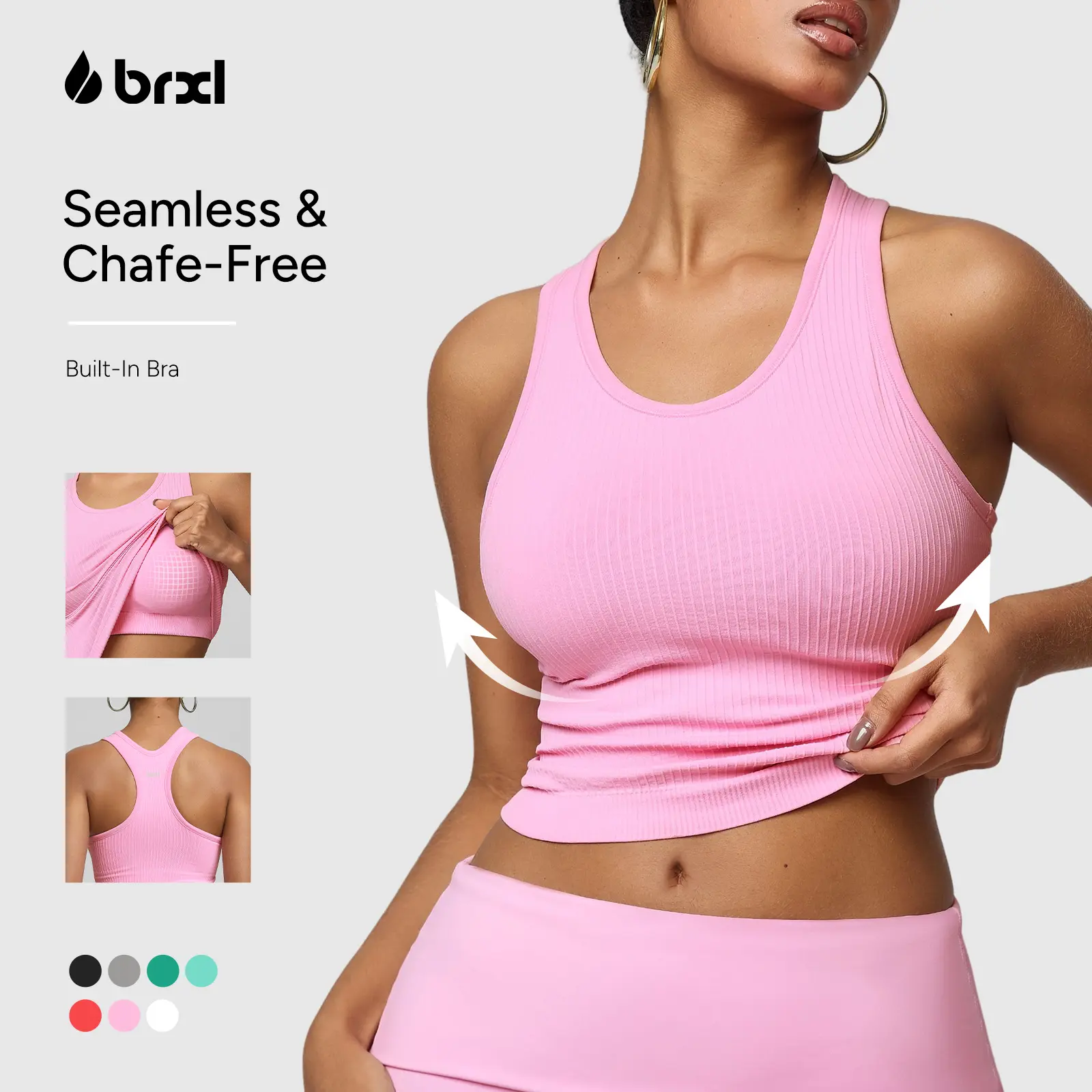 BRXL Women's Workout Tank Top, Seamless Racerback Athletic Activewear with Built-in Bra, Elastic Breathable for Gym Yoga, Elastic Breathable Sportswear, Gym Performance Top, Tank Tops For Women