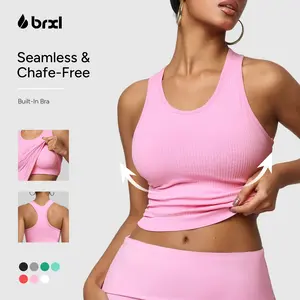 BRXL Womens Workout Racerback Tank Tops Seamless Athletic Sleeveless Yoga Shirts with Built in Bra Casual Gym#Summervibes