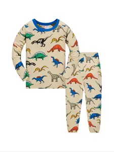 Boys' Long Sleeve Pants Set, Sleepwear Set, Sleepwear Pajamas, Pajama Lounge Sets, Cartoon Dinosaur Print, Comfortable Casual Home Wear, Spring & Fall for Kids Aged 1-8 Years