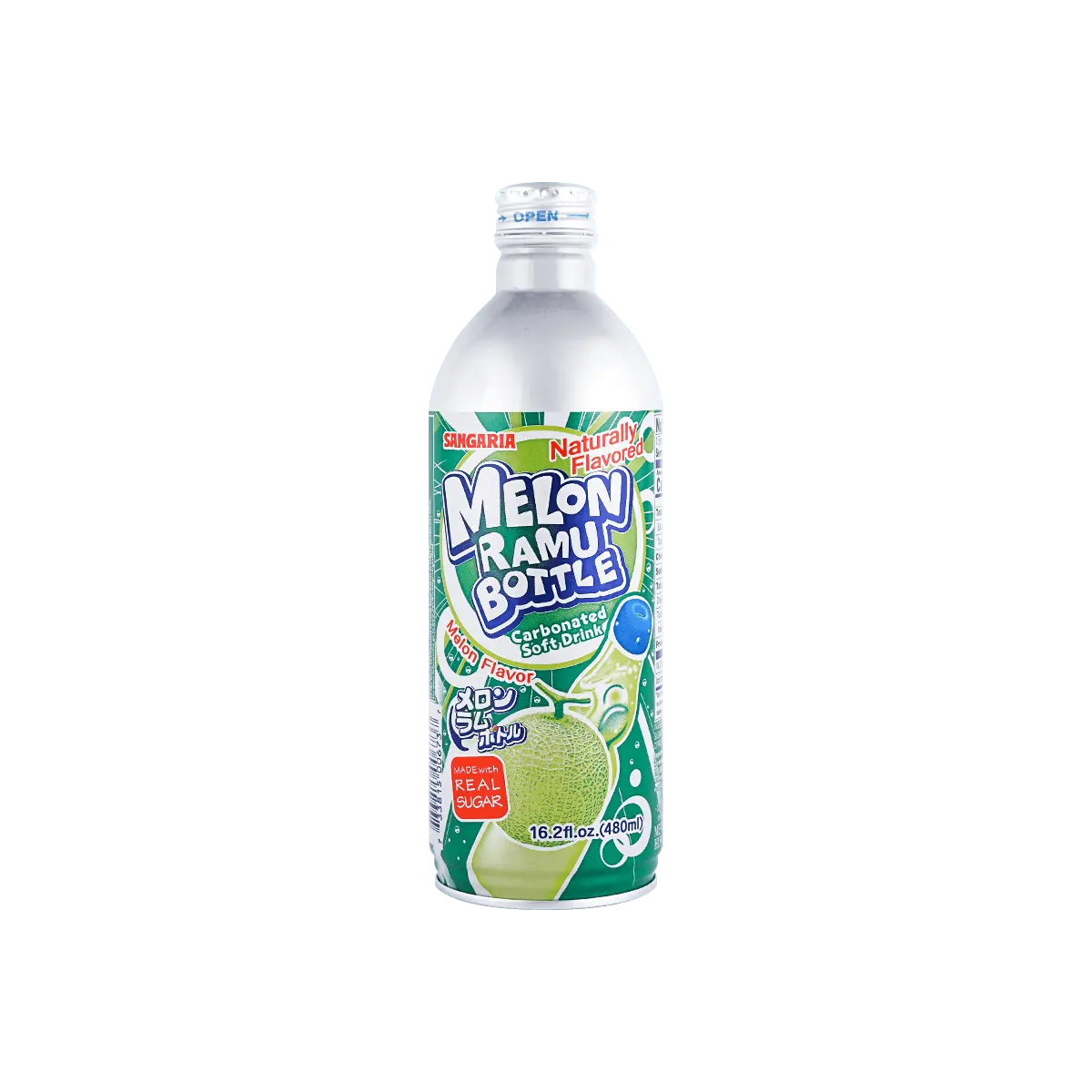 SANGARIA Melon Ramune Soda - Japanese Carbonated Drink, 480ml Aluminum Can