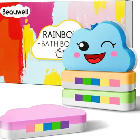 Rainbow Bath Bombs for Kids, Handmade 4 Pcs Kids Bath Bombs Gift Set for Girls Teens Toddler Rainbow Bubble Fizzy