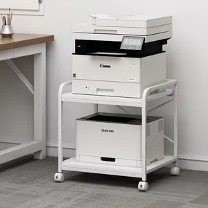 20 Inches Deep Large Printer Stand, 2 Tier Under Desk Printer Table with Height Adjustable Shelf, Rolling Printer Cart with Wheels for  Office Storage - White