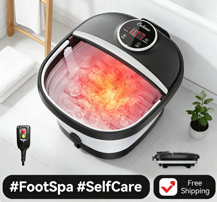 Collapsible Foot Spa Bath with Heat,Foot Massager with Two Side Supports,Leakage Protector,Temperature Control,Bubbles,Red Light,Timer,Feet Spa Tub,Feet Soaker,Gifts (Black)