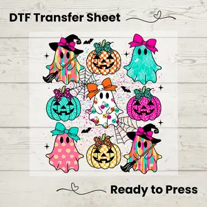 Halloween Ghosts and Pumpkins DTF Transfer Sheet: Ready to Press Heat Transfer