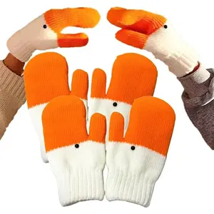 Cute Goose Handmade Gloves for Women, Thick Lining Warm, Perfect Gift for Couples, Winter Students, Animal Theme, Soft Fabric, Knitted Gloves