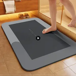 Diatomaceous Earth Bath Mat Super Absorbent Quick Dry Bath Mat, Bathroom Rugs Non Slip Washable, Thin Dark Gray Bathroom Floor Mats-Shower Rug for in Front of Bathtub Shower, Easy Care