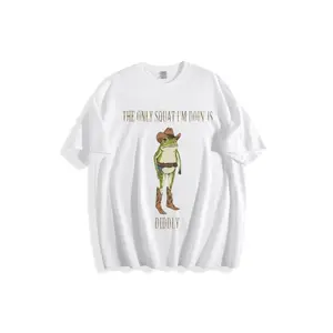 "THE ONLY SQUAT I’M DOIN’ IS DIDDLY" Frog Cowboy Hat Blue Jeans Graphic T-Shirt - Funny Whimsical Humor Cotton Tee, Casual Crew Neck for Men Women Kids, Perfect as