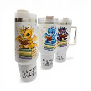 UPDATED DESIGN 40oz Sublimated Book Dragon Tumbler | Stainless Steel Cup with Handle featuring original design by author Wendy Owens