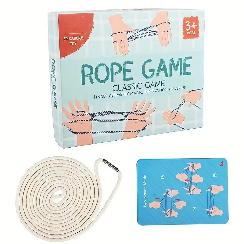 Adult Classic Rope Game, Enhances Fine Motor Skills, Finger Flexibility & Coordination, Interactive Educational Toy, Interactive Learning, Includes 10 Dual-Sided Cards & Answers, Family Fun Game