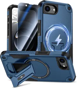 for iPhone 17E/16E Case with Privacy Tempered Glass Screen Protector, Compatible with MagSafe, Invisible Kickstand, Shockproof Phone Cover for iPhone 17E/16E, Blue