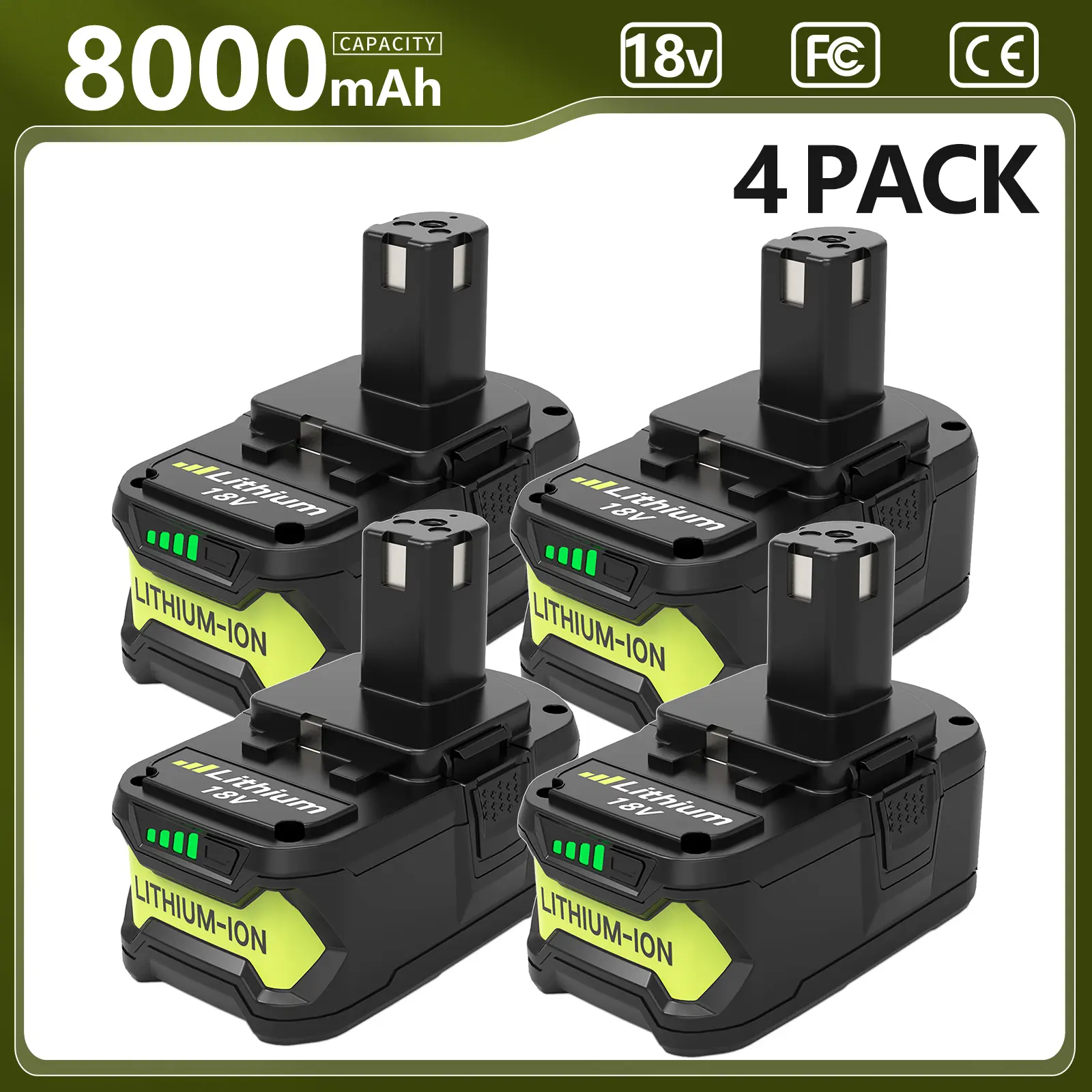 4 Pack 8.0Ah 18 Volt High Capacity Replacement for Ryobi 18V Battery 8000mAh, Compatible with Ryobi 18 Volt Lithium ion Battery P108 P107 P105 P104 P103 P102 Cordless MAX Power Battery Tools lithium-ion Batteries Pack flexvolt #fathersdaygift