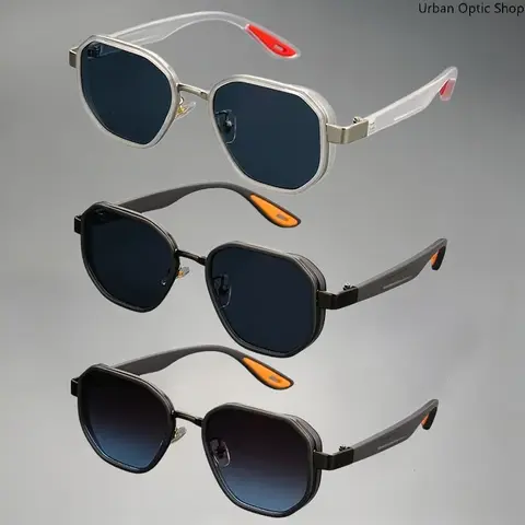 XUH Unisex Full Rim Geometric Sunglasses with Metal Trim - TR90 Nylon Lightweight Eyewear, UV400 Eye Safety UV Protection Lenses, Anti-Glare Dark Lenses, Non-Slip Temple Tips, Sunglasses for Women, Adult Accessories for Driving, Daily Wear