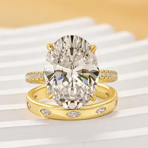 Effinny 7.5ct Oval cut Wedding Ring Set In Sterling Sliver, 5A Cubic Zirconia Golden Bridal Ring Set,Daily Fine Jewelry Outdoorfun