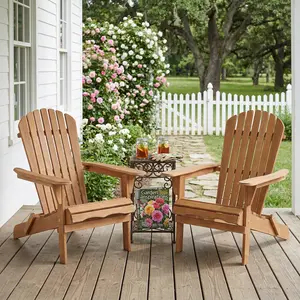 Outdoor Wooden Folding Adirondack Chair Set of 2 with Pre-Assembled BackRest, Wood Patio Chair  ,Weather Resistant Fire Pit Chair for Deck,Backyard,Lawn