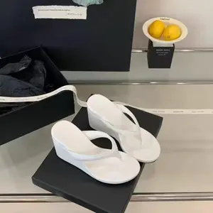 New summer arrival: minimalist white wedge slippers, elevated non-slip flip-flops for outdoor wear, gentle-style versatile sandals