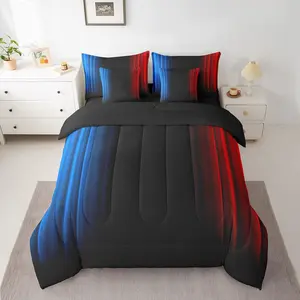 Feelyou 7-Piece Geometric Ombre Pattern Microfiber Bedding Set - Breathable Duvet Set, Comforter with Sheets, Modern Striped, Blue Red Black for Boys, Women's Decorative Bed Linens