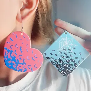 Bat Spider Web Acrylic Earrings Exaggerated Heart Drop Earrings Women's Jewelry