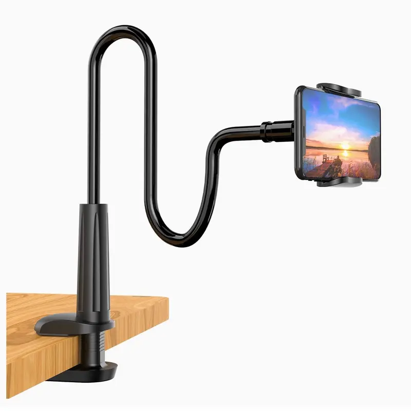 Phone Holder Bed Gooseneck Mount - Flexible Arm 360 Mount Clip Adjustable Bracket Clamp Stand Compatible with Cell Phone for Bedroom Desk