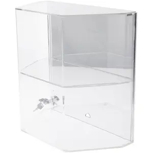 Plymor Clear Acrylic Locking Display Case with Angled Sides and Sliding Back, 1 Shelf (Mirrored), 16.5" H x 16.5" W x 8.5" D