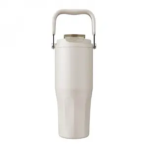 316 stainless steel inner liner with ceramic coating, 800ml large-capacity car thermos cup with handle, portable ice cup with straw, anti-scald and anti-drop, 2026 new model, suitable for car, home, office, and sports