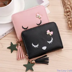 Cute Cat Pattern Short Zipper Coin Purse, Compact Kids Card Wallet, Portable Mini Money Pouch, Lightweight Durable Small Storage Bag, Lovely Cartoon Style Accessory for Students Daily School Outdoor Casual Travel Daily Carry Use