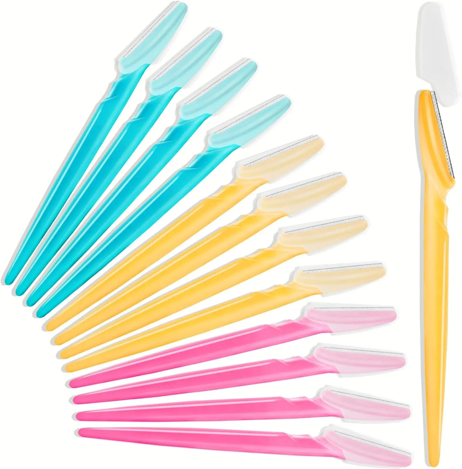12 Pack Eyebrow Razors and Dermaplaning Tool, Multipurpose Face Shavers for Women with Non-Slip Grip, 1.4" Precision Blade for Trimming Eyebrows, Face, and Mustache, Portable, Blades, Protection, Lightweight, 12 Pieces, Adults, 1.4’’ Blade